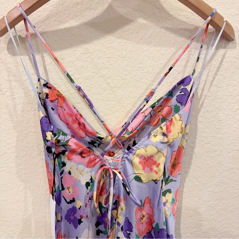 ASTR Gaia Draped Collar Satin Midi Dress in Periwinkle Floral Size Small NWT - Picture 7 of 13
